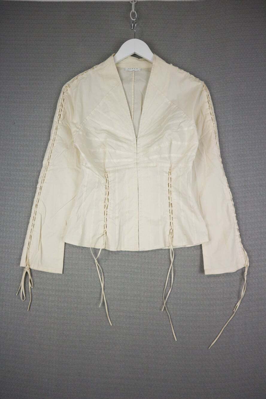 Linea Ivory Cotton Deep V Corset Style Lace Drape Top Womens Size 10